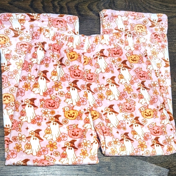 None Other - New XL Ghost Witch Hat Pumpkin Flower Fleece Halloween Pajama Pants Summerween